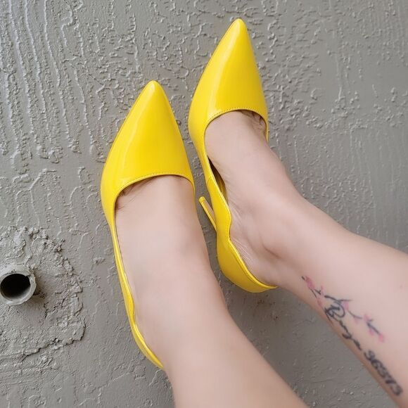 Womens Pointed Toe Stiletto High Heels Pumps Yellow Color - Picture 4 of 5